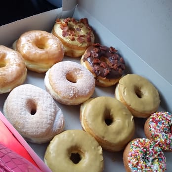 Baker's Dozen Donuts - Variety dozen with maple and chocolate bacon.. - Donuts Near Me - Folsom, California Baker's Dozen Donuts - Variety dozen with maple and chocolate bacon.. - Donuts Near Me - Folsom, California