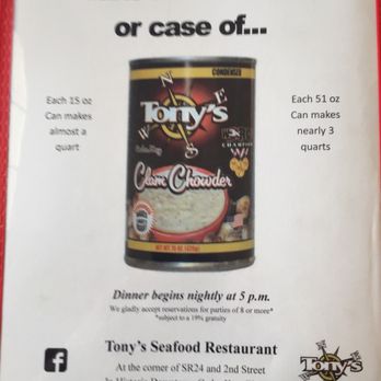 Tony's Seafood Restaurant - Got to get ClamChowder - Seafood Near Me - Cedar Key, Florida Tony's Seafood Restaurant - Got to get ClamChowder - Seafood Near Me - Cedar Key, Florida