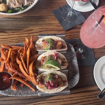 The Mercantile - Fish tacos with sweet potato fries and Summer rose sangria - New American Near Me - Worcester, Massachusetts The Mercantile - Fish tacos with sweet potato fries and Summer rose sangria - New American Near Me - Worcester, Massachusetts
