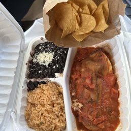 Chile Relleno plate. I ordered it w rice & beans, choice of black or refried. Came w chips & salsa. Yum! Chile Relleno plate. I ordered it w rice & beans, choice of black or refried. Came w chips & salsa. Yum!