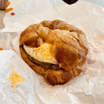 Dunkin' - Sausage Egg and Cheese on a Croissant. This one was fresh - Donuts Near Me - Fishkill, New York Dunkin' - Sausage Egg and Cheese on a Croissant. This one was fresh - Donuts Near Me - Fishkill, New York