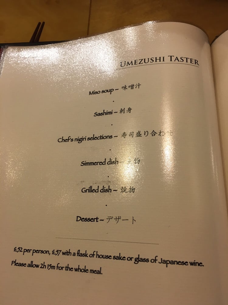Umezushi - Tasting menu at £52 per person - menu - Japanese Near Me - Manchester, XGM Umezushi - Tasting menu at £52 per person - menu - Japanese Near Me - Manchester, XGM