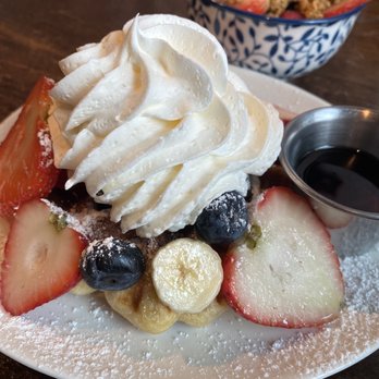 Kaffe Haus - Waffle (perfectly crunch edges) with fresh fruit. - Breakfast & Brunch Near Me - San Juan, Puerto Rico