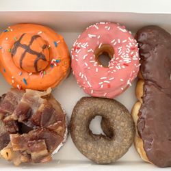 Pop Donuts - Maple bacon cronut, blueberry cake, chocolate twist. ~$19