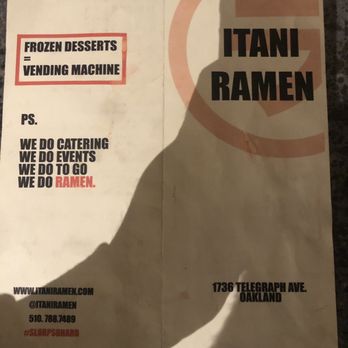Itani Ramen - Back of menu - Ramen Near Me - Oakland, California