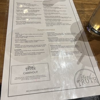 Hard Truth Distilling - Drink Menu side 1 - Distilleries Near Me - Nashville, Indiana Hard Truth Distilling - Drink Menu side 1 - Distilleries Near Me - Nashville, Indiana