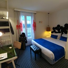 Our room. Notice the bathroom door doesn't open all the way.