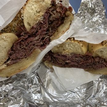 Nervous Charlie’s - Hot pastrami with spicy mustard on everything bagel - Bagels Near Me - Cedar Park, Texas