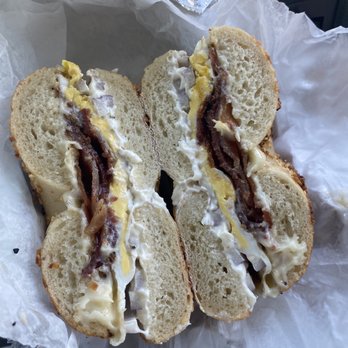 Wholy Bagel - Bacon egg and cheese with shmear and red onions - Bagels Near Me - Austin, Texas Wholy Bagel - Bacon egg and cheese with shmear and red onions - Bagels Near Me - Austin, Texas