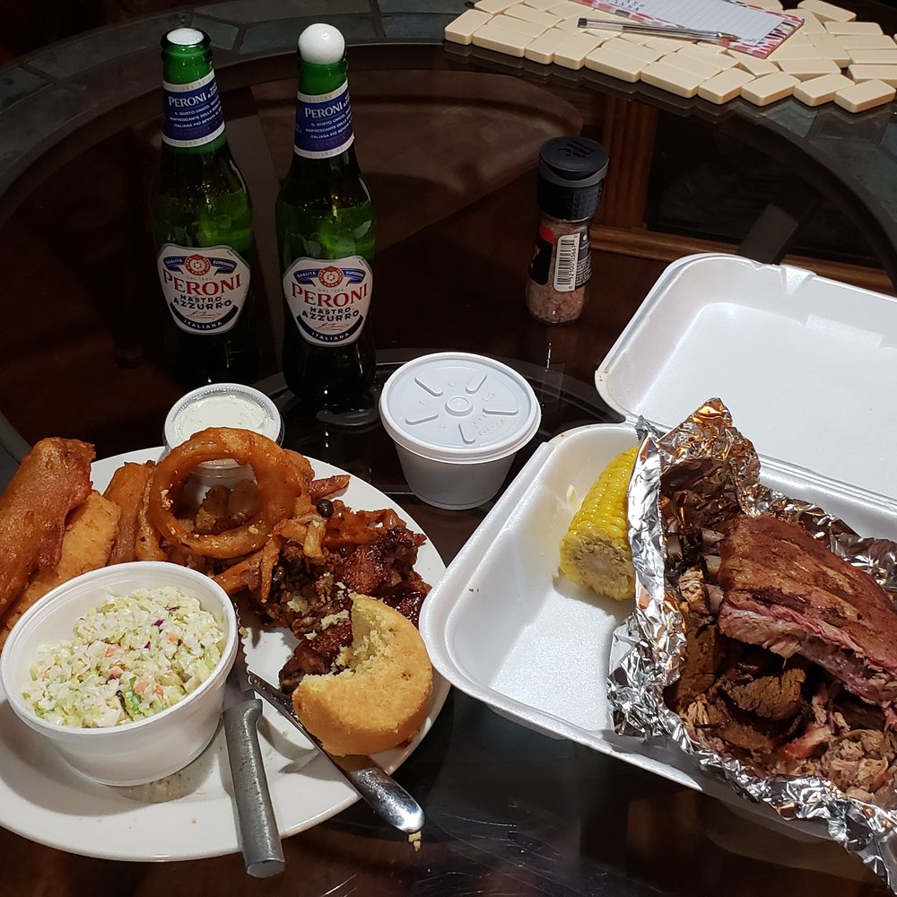 Grumpy Jake's BBQ - Side of slaw with a small portion of the Family Platter appetizer. On the right is the Jake's Super BBQ Sampler. Peroni goes great with this - Barbeque Near Me - Pinetop-Lakeside, Arizona Grumpy Jake's BBQ - Side of slaw with a small portion of the Family Platter appetizer. On the right is the Jake's Super BBQ Sampler. Peroni goes great with this - Barbeque Near Me - Pinetop-Lakeside, Arizona
