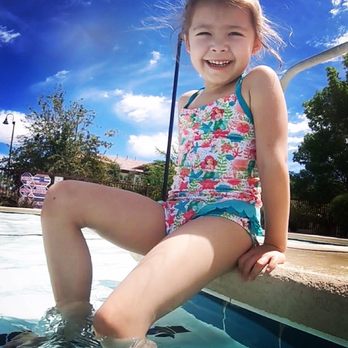 Swimming In The Sun - Elli procrastinating getting in the pool on the warmest day of the year so far. - Swimming Lessons/Schools Near Me - Henderson, Nevada
