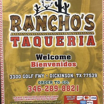 Rancho's Taquieria - Front menu - Mexican Near Me - Dickinson, Texas Rancho's Taquieria - Front menu - Mexican Near Me - Dickinson, Texas