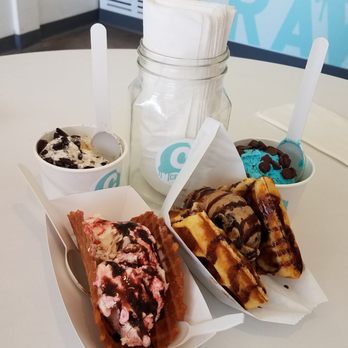 Cravings Ice Cream - 1 cup of Cookies & Cream, 1 cup of Cookie Monster, 1 taco with Strawberry Cheesecake and 1 sandwich with Coffee Cookie - Ice Cream & Frozen Yogurt Near Me - Bellflower, California Cravings Ice Cream - 1 cup of Cookies & Cream, 1 cup of Cookie Monster, 1 taco with Strawberry Cheesecake and 1 sandwich with Coffee Cookie - Ice Cream & Frozen Yogurt Near Me - Bellflower, California
