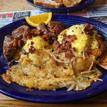 The Farmer's Kitchen - Surf (salmon) & turf (steak tips) benedict - American Near Me - Farmington, New Hampshire The Farmer's Kitchen - Surf (salmon) & turf (steak tips) benedict - American Near Me - Farmington, New Hampshire