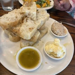 Focaccia with truffle butter and bean dip. Focaccia with truffle butter and bean dip.
