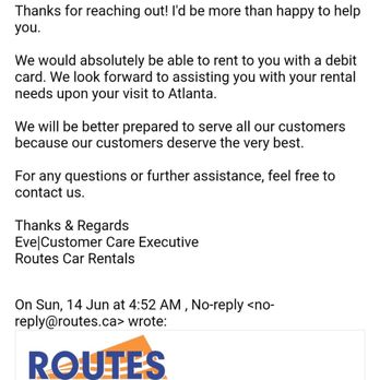 Routes - Their confirmation that they WOULD accept my debit card. Funny how noone could find Eve to ask her about the email when I arrived. - Car Rental Near Me - College Park, Georgia Routes - Their confirmation that they WOULD accept my debit card. Funny how noone could find Eve to ask her about the email when I arrived. - Car Rental Near Me - College Park, Georgia