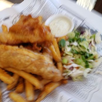 Sirens - Too starving to retake this picture, 3 piece fish and chips with slaw. Slaw is bone dry and requires dipping into the sauce - Pubs Near Me - Port Townsend, Washington Sirens - Too starving to retake this picture, 3 piece fish and chips with slaw. Slaw is bone dry and requires dipping into the sauce - Pubs Near Me - Port Townsend, Washington