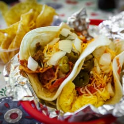 Garcias Latin Market - bacon cheese burger taco, chorizo egg taco