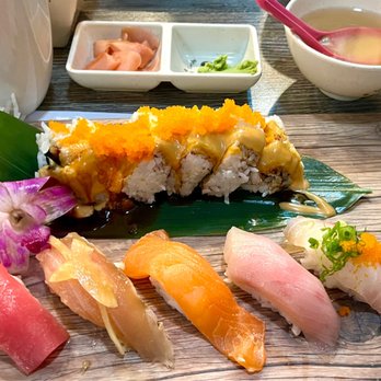 Sushi Pop - Roll & Sushi Combo (comes w/ miso soup, salad) #E soft shell crab roll + 5pc sushi. $21.95. 4* - Japanese Near Me - Fullerton, California Sushi Pop - Roll & Sushi Combo (comes w/ miso soup, salad) #E soft shell crab roll + 5pc sushi. $21.95. 4* - Japanese Near Me - Fullerton, California