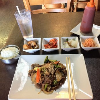 Ohana Korean Grill - Sauteed bulgogi and complimentary side dishes - Korean Near Me - College Station, Texas