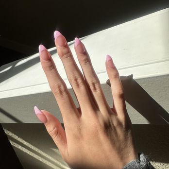 US Nails - Pink French tip with chrome (chrome is less visible in sun) - Nail Salons Near Me - Tacoma, Washington US Nails - Pink French tip with chrome (chrome is less visible in sun) - Nail Salons Near Me - Tacoma, Washington