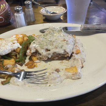 Maggie's Cafe - Country Fried Steak "chicken fried steak" gravy potatoes poached eggs. This is what you hope a owner operator dinner food tastes like. - Breakfast & Brunch Near Me - San Diego, California Maggie's Cafe - Country Fried Steak "chicken fried steak" gravy potatoes poached eggs. This is what you hope a owner operator dinner food tastes like. - Breakfast & Brunch Near Me - San Diego, California