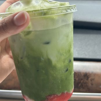 Tinto’s Cafe - Strawberry raspberry matcha( with almond milk) - Coffee & Tea Near Me - Houston, Texas