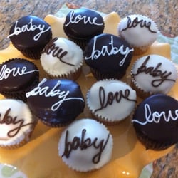 Cake Is The Best Part - Baby Shower cupcakes frosted with chocolate and white chocolate ganache.