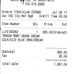 Bill L.'s receipt