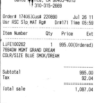 Relax The Back - Bill L.'s receipt - Office Equipment Near Me - Santa Monica, California