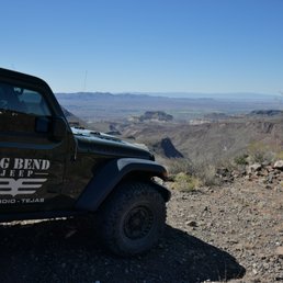 The jeep at the end of Guale Road in Big Bend State Park overlooking the Rio Grande Valley and Mexico.