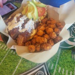 Burger and Sweet potato tots - very good.