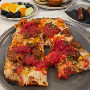 Crossroads Kitchen - Deep dish supreme pizza (brunch menu) soo good! - Vegan Near Me - Los Angeles, California