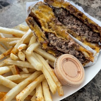 Baby's Burgers - The Bombshell with Curly Fries - Burgers Near Me