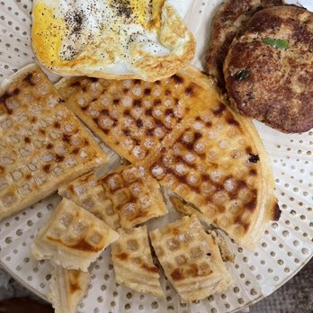 The Serving Spoon - Waffle, lots of butter/syrup. cakes were tasty but not a fan of the shape or consistency. Ordered Eggs over hard (actually oozed - yuck) - Breakfast & Brunch Near Me - Inglewood, California The Serving Spoon - Waffle, lots of butter/syrup. cakes were tasty but not a fan of the shape or consistency. Ordered Eggs over hard (actually oozed - yuck) - Breakfast & Brunch Near Me - Inglewood, California