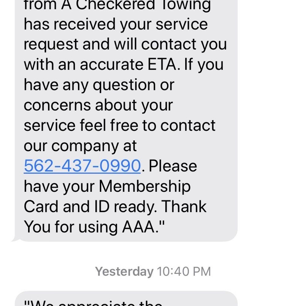 A Checkered Towing - Checkered Towing text before arrival and after. - Towing Near Me - Long Beach, California A Checkered Towing - Checkered Towing text before arrival and after. - Towing Near Me - Long Beach, California
