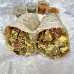 Bacon, egg, potato, & cheese