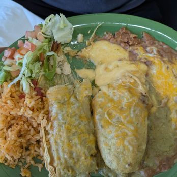 Kalavera's Bar & Grill - Tamale and chile relleno of the dinner menu had rice and beans and a small salad. - Mexican Near Me - Prescott Valley, Arizona