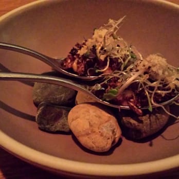 Commis - Amouse Bouche #2: Chicken liver with brandied apple, oats and grains - New American Near Me - Oakland, California