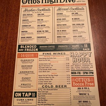 Otto’s High Dive - menu - Cocktail Bars Near Me - Orlando, Florida Otto’s High Dive - menu - Cocktail Bars Near Me - Orlando, Florida