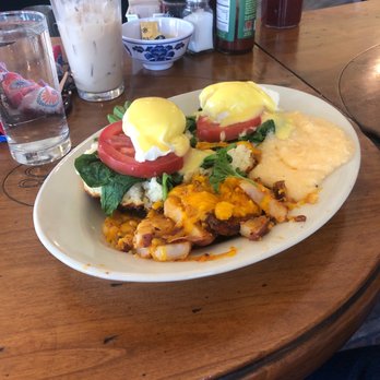 Lucile's Creole Cafe - Eggs Jennifer with Cheesy Grits and Potatoes on a Buttermilk Biscuit - Breakfast & Brunch Near Me - Denver, Colorado Lucile's Creole Cafe - Eggs Jennifer with Cheesy Grits and Potatoes on a Buttermilk Biscuit - Breakfast & Brunch Near Me - Denver, Colorado