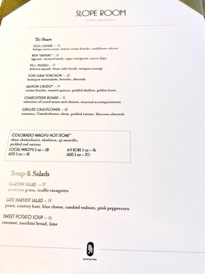 Menu photo 4 Slope Room Vail, CO