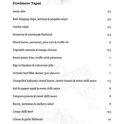 The Chequers - Sample tapas menu 2025