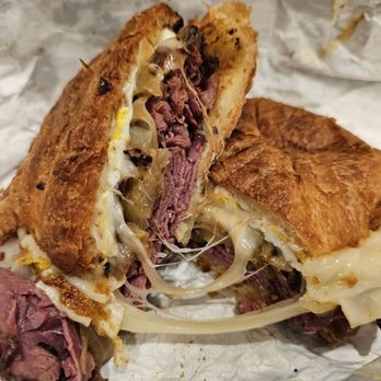 Fast Bagel - Woodbridge - Pastrami egg and cheese. Definitely was great on the croissant. - Breakfast & Brunch Near Me - Metuchen, New Jersey