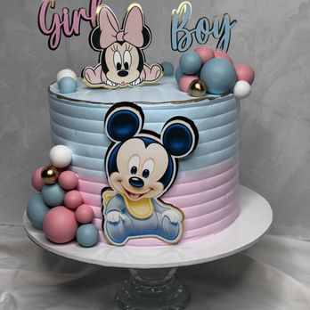 Thalys Cakes - Gender reveal cake Mickey and Minnie - Custom Cakes Near Me Thalys Cakes - Gender reveal cake Mickey and Minnie - Custom Cakes Near Me