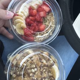 Peanut butter & Nutella bowl w/ greek yogurt was delicious. As well as the Chunky strawberry açaí bowl. Peanut butter & Nutella bowl w/ greek yogurt was delicious. As well as the Chunky strawberry açaí bowl.