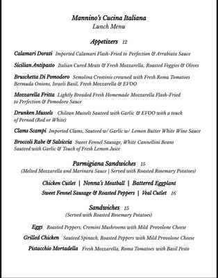 Menu photo 2 Mannino's Cucina Italiana Pitman, NJ