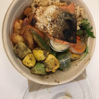 Dig Inn - Food is great. I got salmon, peach and squash, plus all sorts of delicious sauces - New American Near Me - Boston, Massachusetts Dig Inn - Food is great. I got salmon, peach and squash, plus all sorts of delicious sauces - New American Near Me - Boston, Massachusetts