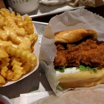 Shake Shack Forest Hills - Crinkle cut fries with cheese and fried chicken sandwich - Burgers Near Me - Forest Hills, New York