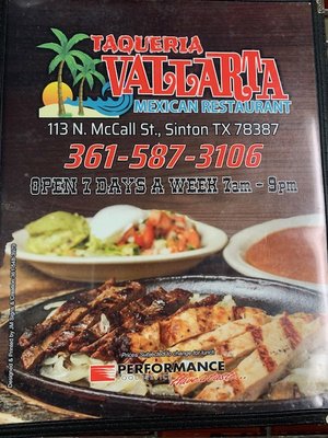 Menu photo 2 Original Vallarta Mexican Restaurant Sinton, TX